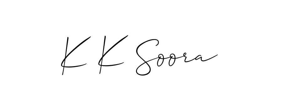 Make a short K K Soora signature style. Manage your documents anywhere anytime using Allison_Script. Create and add eSignatures, submit forms, share and send files easily. K K Soora signature style 2 images and pictures png