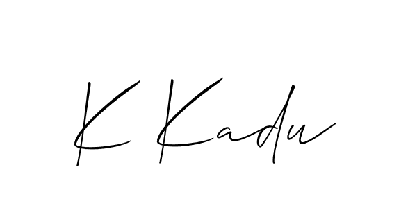 The best way (Allison_Script) to make a short signature is to pick only two or three words in your name. The name K Kadu include a total of six letters. For converting this name. K Kadu signature style 2 images and pictures png