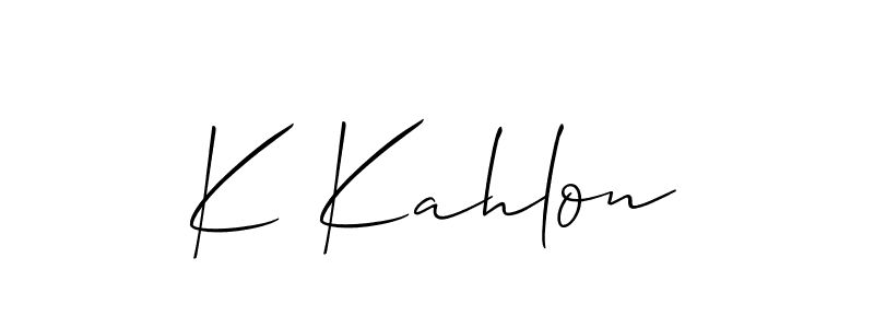 Make a short K Kahlon signature style. Manage your documents anywhere anytime using Allison_Script. Create and add eSignatures, submit forms, share and send files easily. K Kahlon signature style 2 images and pictures png