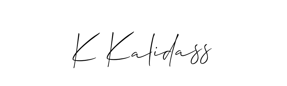 The best way (Allison_Script) to make a short signature is to pick only two or three words in your name. The name K Kalidass include a total of six letters. For converting this name. K Kalidass signature style 2 images and pictures png