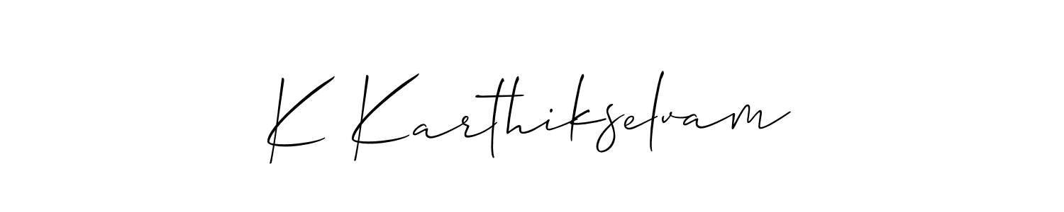 Design your own signature with our free online signature maker. With this signature software, you can create a handwritten (Allison_Script) signature for name K Karthikselvam. K Karthikselvam signature style 2 images and pictures png