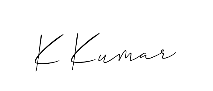 Design your own signature with our free online signature maker. With this signature software, you can create a handwritten (Allison_Script) signature for name K Kumar. K Kumar signature style 2 images and pictures png