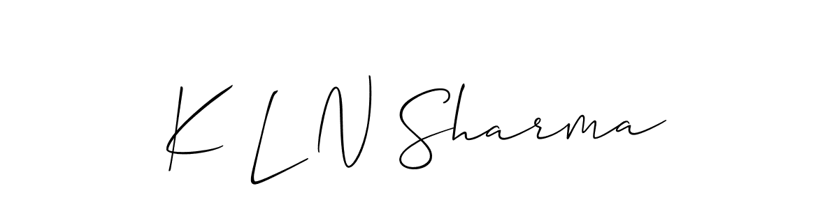 The best way (Allison_Script) to make a short signature is to pick only two or three words in your name. The name K L N Sharma include a total of six letters. For converting this name. K L N Sharma signature style 2 images and pictures png