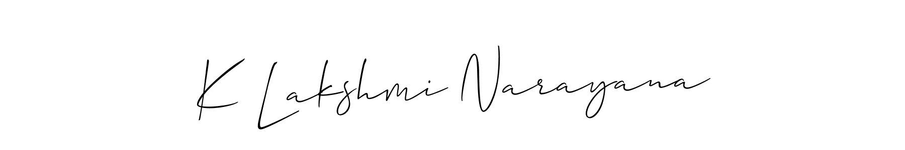How to make K Lakshmi Narayana name signature. Use Allison_Script style for creating short signs online. This is the latest handwritten sign. K Lakshmi Narayana signature style 2 images and pictures png