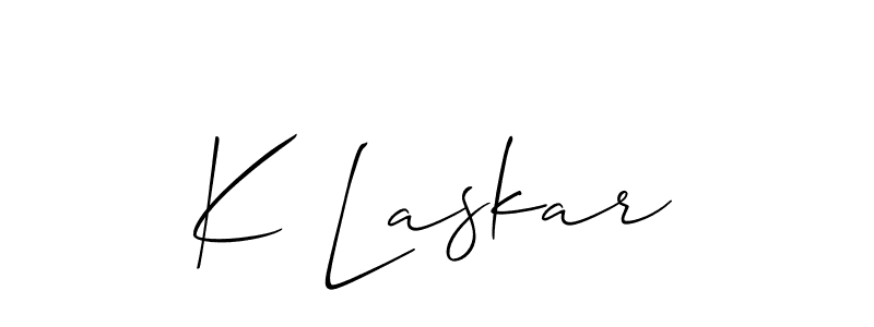 Use a signature maker to create a handwritten signature online. With this signature software, you can design (Allison_Script) your own signature for name K Laskar. K Laskar signature style 2 images and pictures png