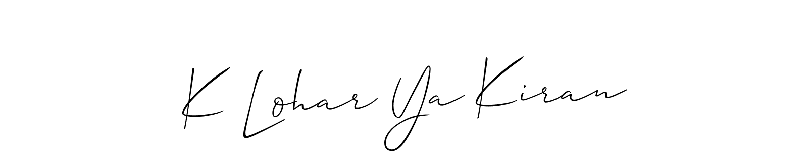 Allison_Script is a professional signature style that is perfect for those who want to add a touch of class to their signature. It is also a great choice for those who want to make their signature more unique. Get K Lohar Ya Kiran name to fancy signature for free. K Lohar Ya Kiran signature style 2 images and pictures png