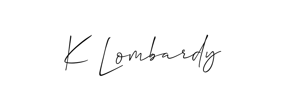 Use a signature maker to create a handwritten signature online. With this signature software, you can design (Allison_Script) your own signature for name K Lombardy. K Lombardy signature style 2 images and pictures png