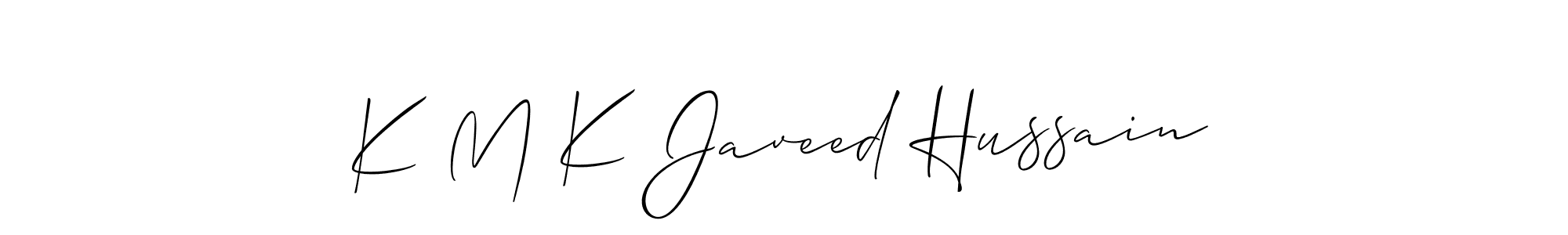 How to make K M K Javeed Hussain name signature. Use Allison_Script style for creating short signs online. This is the latest handwritten sign. K M K Javeed Hussain signature style 2 images and pictures png