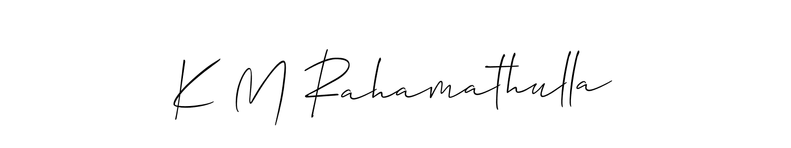 How to make K M Rahamathulla signature? Allison_Script is a professional autograph style. Create handwritten signature for K M Rahamathulla name. K M Rahamathulla signature style 2 images and pictures png