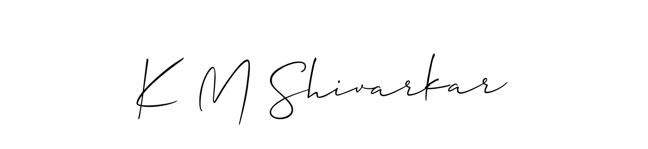 The best way (Allison_Script) to make a short signature is to pick only two or three words in your name. The name K M Shivarkar include a total of six letters. For converting this name. K M Shivarkar signature style 2 images and pictures png