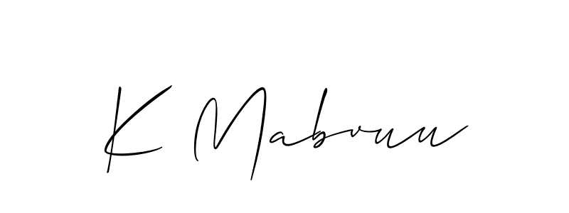 The best way (Allison_Script) to make a short signature is to pick only two or three words in your name. The name K Mabvuu include a total of six letters. For converting this name. K Mabvuu signature style 2 images and pictures png