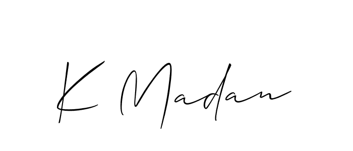 How to make K Madan name signature. Use Allison_Script style for creating short signs online. This is the latest handwritten sign. K Madan signature style 2 images and pictures png