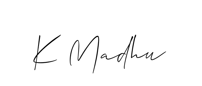 Make a short K Madhu signature style. Manage your documents anywhere anytime using Allison_Script. Create and add eSignatures, submit forms, share and send files easily. K Madhu signature style 2 images and pictures png