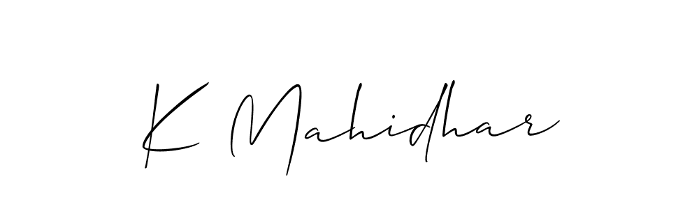 Also we have K Mahidhar name is the best signature style. Create professional handwritten signature collection using Allison_Script autograph style. K Mahidhar signature style 2 images and pictures png
