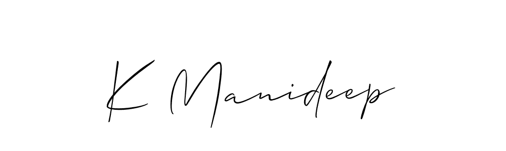 Use a signature maker to create a handwritten signature online. With this signature software, you can design (Allison_Script) your own signature for name K Manideep. K Manideep signature style 2 images and pictures png