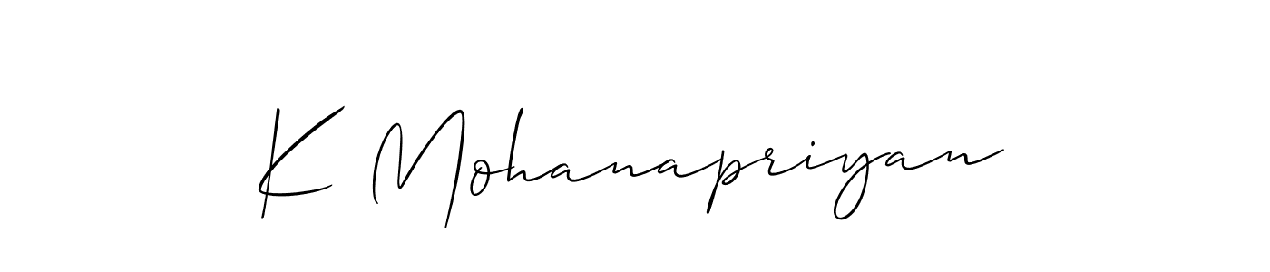 Make a beautiful signature design for name K Mohanapriyan. With this signature (Allison_Script) style, you can create a handwritten signature for free. K Mohanapriyan signature style 2 images and pictures png