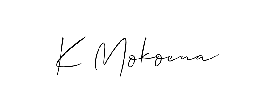 Also You can easily find your signature by using the search form. We will create K Mokoena name handwritten signature images for you free of cost using Allison_Script sign style. K Mokoena signature style 2 images and pictures png