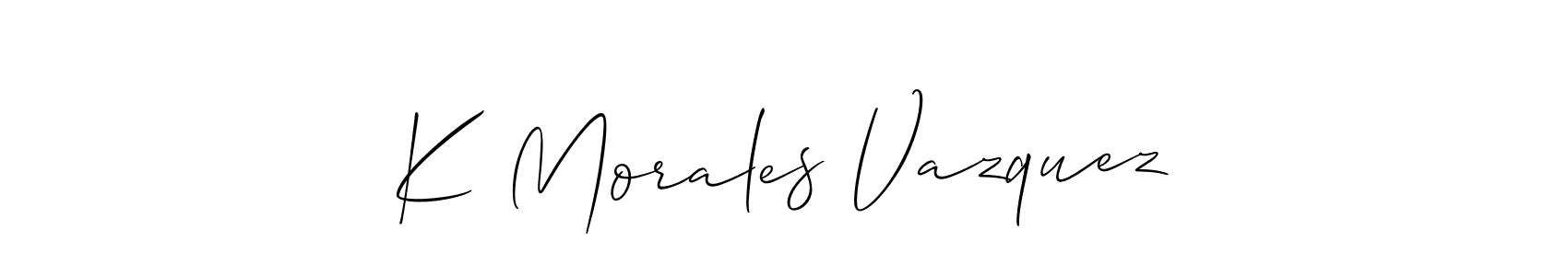 Also You can easily find your signature by using the search form. We will create K Morales Vazquez name handwritten signature images for you free of cost using Allison_Script sign style. K Morales Vazquez signature style 2 images and pictures png