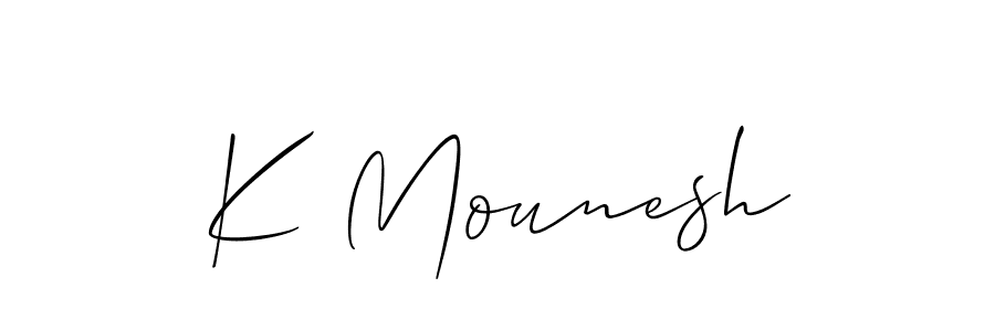 Also we have K Mounesh name is the best signature style. Create professional handwritten signature collection using Allison_Script autograph style. K Mounesh signature style 2 images and pictures png