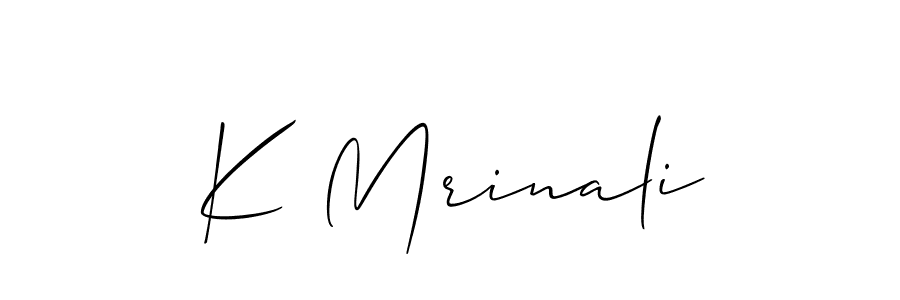 Use a signature maker to create a handwritten signature online. With this signature software, you can design (Allison_Script) your own signature for name K Mrinali. K Mrinali signature style 2 images and pictures png