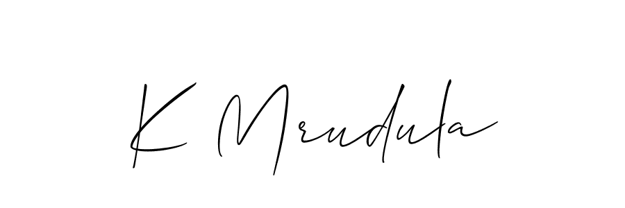 Allison_Script is a professional signature style that is perfect for those who want to add a touch of class to their signature. It is also a great choice for those who want to make their signature more unique. Get K Mrudula name to fancy signature for free. K Mrudula signature style 2 images and pictures png