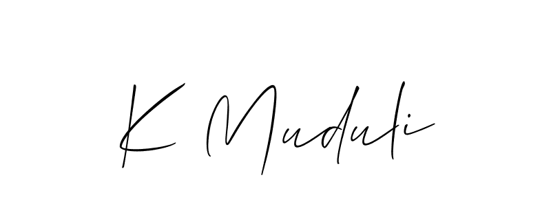 if you are searching for the best signature style for your name K Muduli. so please give up your signature search. here we have designed multiple signature styles  using Allison_Script. K Muduli signature style 2 images and pictures png