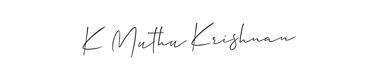 How to make K Muthu Krishnan name signature. Use Allison_Script style for creating short signs online. This is the latest handwritten sign. K Muthu Krishnan signature style 2 images and pictures png