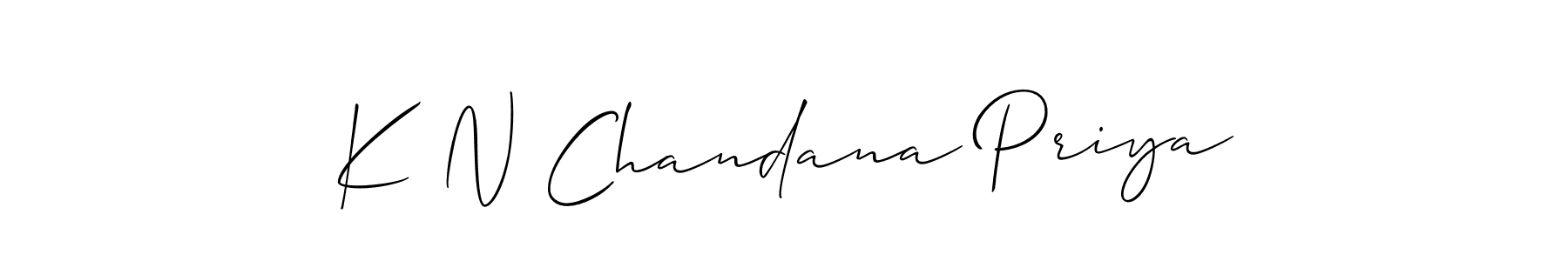 K N Chandana Priya stylish signature style. Best Handwritten Sign (Allison_Script) for my name. Handwritten Signature Collection Ideas for my name K N Chandana Priya. K N Chandana Priya signature style 2 images and pictures png
