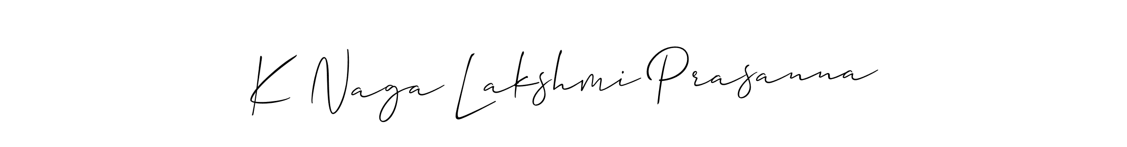 Create a beautiful signature design for name K Naga Lakshmi Prasanna. With this signature (Allison_Script) fonts, you can make a handwritten signature for free. K Naga Lakshmi Prasanna signature style 2 images and pictures png