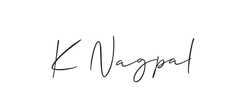 The best way (Allison_Script) to make a short signature is to pick only two or three words in your name. The name K Nagpal include a total of six letters. For converting this name. K Nagpal signature style 2 images and pictures png