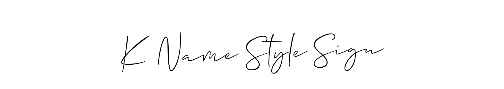 The best way (Allison_Script) to make a short signature is to pick only two or three words in your name. The name K Name Style Sign include a total of six letters. For converting this name. K Name Style Sign signature style 2 images and pictures png