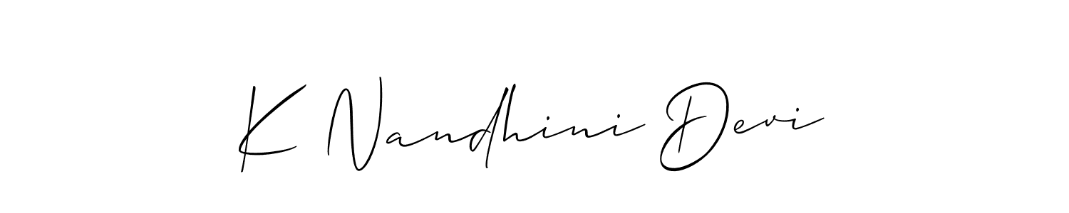 It looks lik you need a new signature style for name K Nandhini Devi. Design unique handwritten (Allison_Script) signature with our free signature maker in just a few clicks. K Nandhini Devi signature style 2 images and pictures png