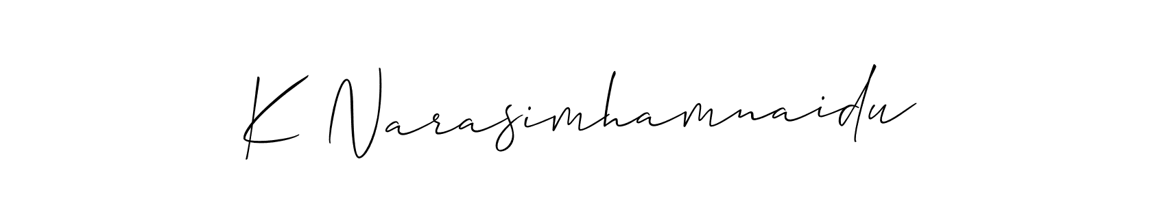 How to make K Narasimhamnaidu name signature. Use Allison_Script style for creating short signs online. This is the latest handwritten sign. K Narasimhamnaidu signature style 2 images and pictures png