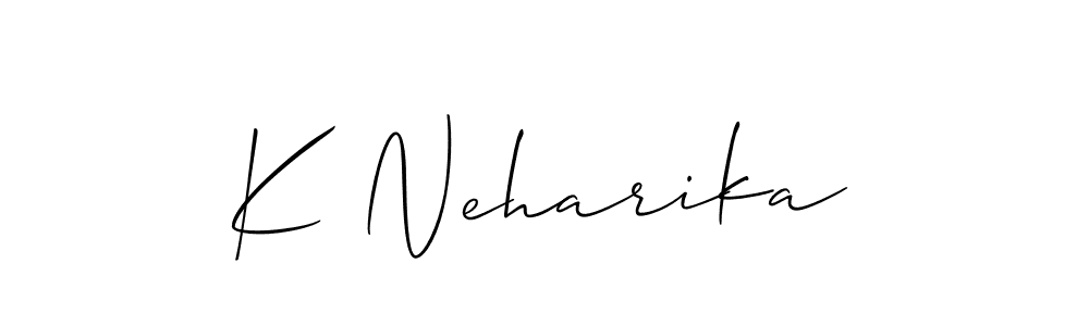 You should practise on your own different ways (Allison_Script) to write your name (K Neharika) in signature. don't let someone else do it for you. K Neharika signature style 2 images and pictures png