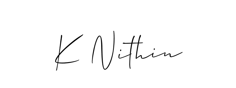 Also You can easily find your signature by using the search form. We will create K Nithin name handwritten signature images for you free of cost using Allison_Script sign style. K Nithin signature style 2 images and pictures png