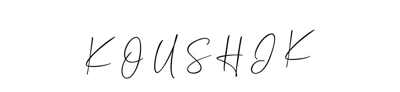Check out images of Autograph of K O U S H I K name. Actor K O U S H I K Signature Style. Allison_Script is a professional sign style online. K O U S H I K signature style 2 images and pictures png
