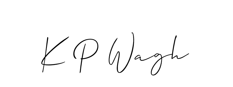 The best way (Allison_Script) to make a short signature is to pick only two or three words in your name. The name K P Wagh include a total of six letters. For converting this name. K P Wagh signature style 2 images and pictures png