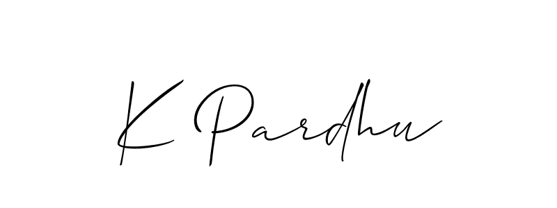 How to make K Pardhu name signature. Use Allison_Script style for creating short signs online. This is the latest handwritten sign. K Pardhu signature style 2 images and pictures png