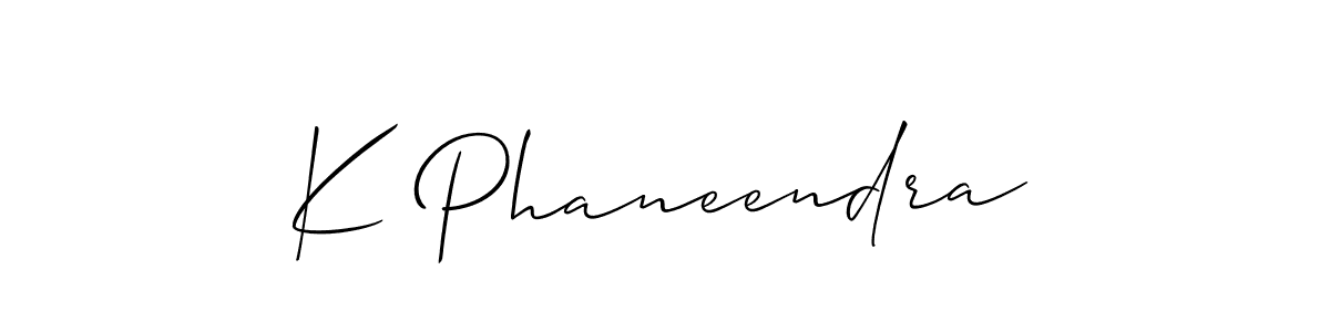 The best way (Allison_Script) to make a short signature is to pick only two or three words in your name. The name K Phaneendra include a total of six letters. For converting this name. K Phaneendra signature style 2 images and pictures png