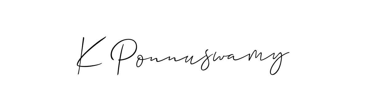 Make a beautiful signature design for name K Ponnuswamy. With this signature (Allison_Script) style, you can create a handwritten signature for free. K Ponnuswamy signature style 2 images and pictures png