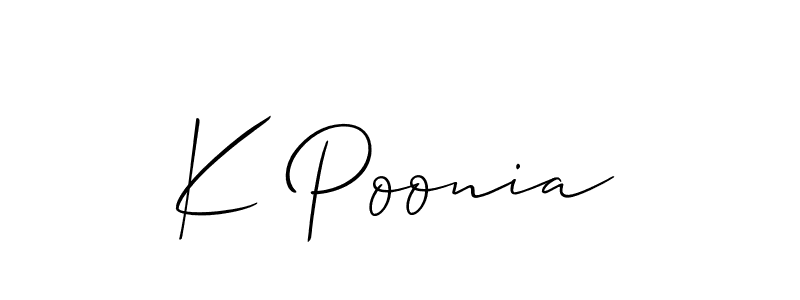 It looks lik you need a new signature style for name K Poonia. Design unique handwritten (Allison_Script) signature with our free signature maker in just a few clicks. K Poonia signature style 2 images and pictures png