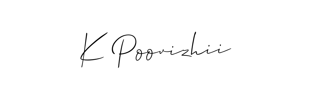 Allison_Script is a professional signature style that is perfect for those who want to add a touch of class to their signature. It is also a great choice for those who want to make their signature more unique. Get K Poovizhii name to fancy signature for free. K Poovizhii signature style 2 images and pictures png
