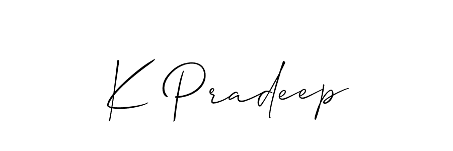 if you are searching for the best signature style for your name K Pradeep. so please give up your signature search. here we have designed multiple signature styles  using Allison_Script. K Pradeep signature style 2 images and pictures png