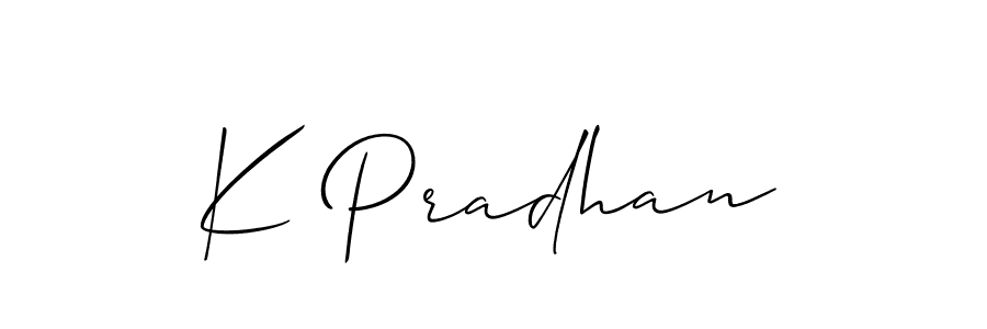 Create a beautiful signature design for name K Pradhan. With this signature (Allison_Script) fonts, you can make a handwritten signature for free. K Pradhan signature style 2 images and pictures png