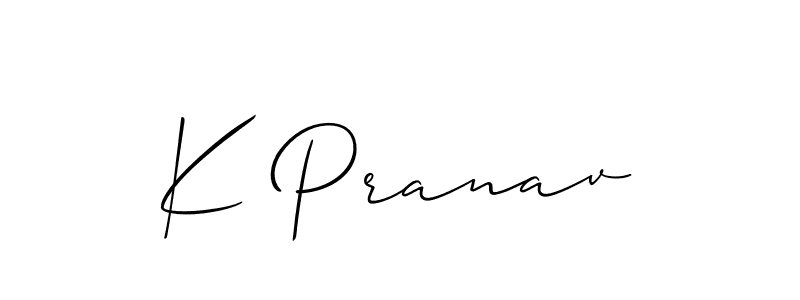 How to make K Pranav name signature. Use Allison_Script style for creating short signs online. This is the latest handwritten sign. K Pranav signature style 2 images and pictures png