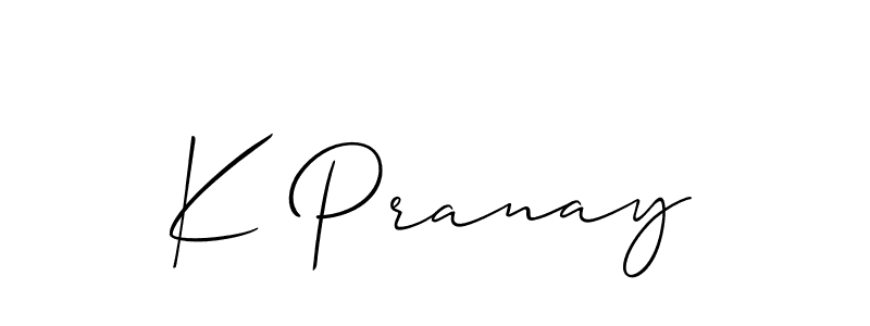 Use a signature maker to create a handwritten signature online. With this signature software, you can design (Allison_Script) your own signature for name K Pranay. K Pranay signature style 2 images and pictures png