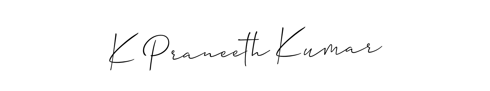 This is the best signature style for the K Praneeth Kumar name. Also you like these signature font (Allison_Script). Mix name signature. K Praneeth Kumar signature style 2 images and pictures png