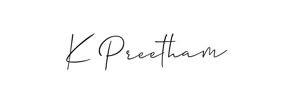 You should practise on your own different ways (Allison_Script) to write your name (K Preetham) in signature. don't let someone else do it for you. K Preetham signature style 2 images and pictures png