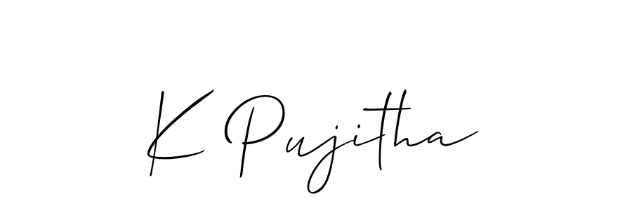 Allison_Script is a professional signature style that is perfect for those who want to add a touch of class to their signature. It is also a great choice for those who want to make their signature more unique. Get K Pujitha name to fancy signature for free. K Pujitha signature style 2 images and pictures png