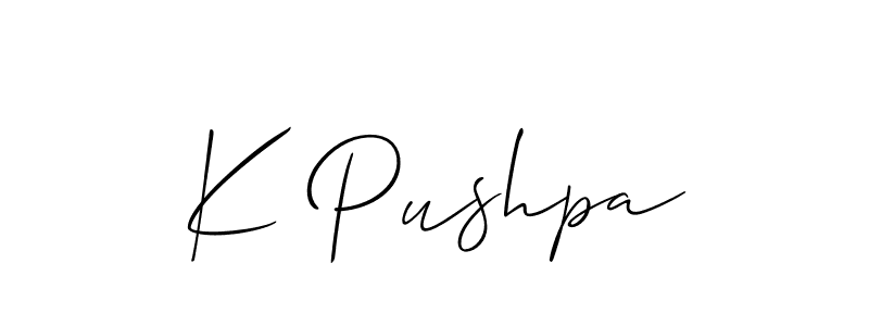 Design your own signature with our free online signature maker. With this signature software, you can create a handwritten (Allison_Script) signature for name K Pushpa. K Pushpa signature style 2 images and pictures png